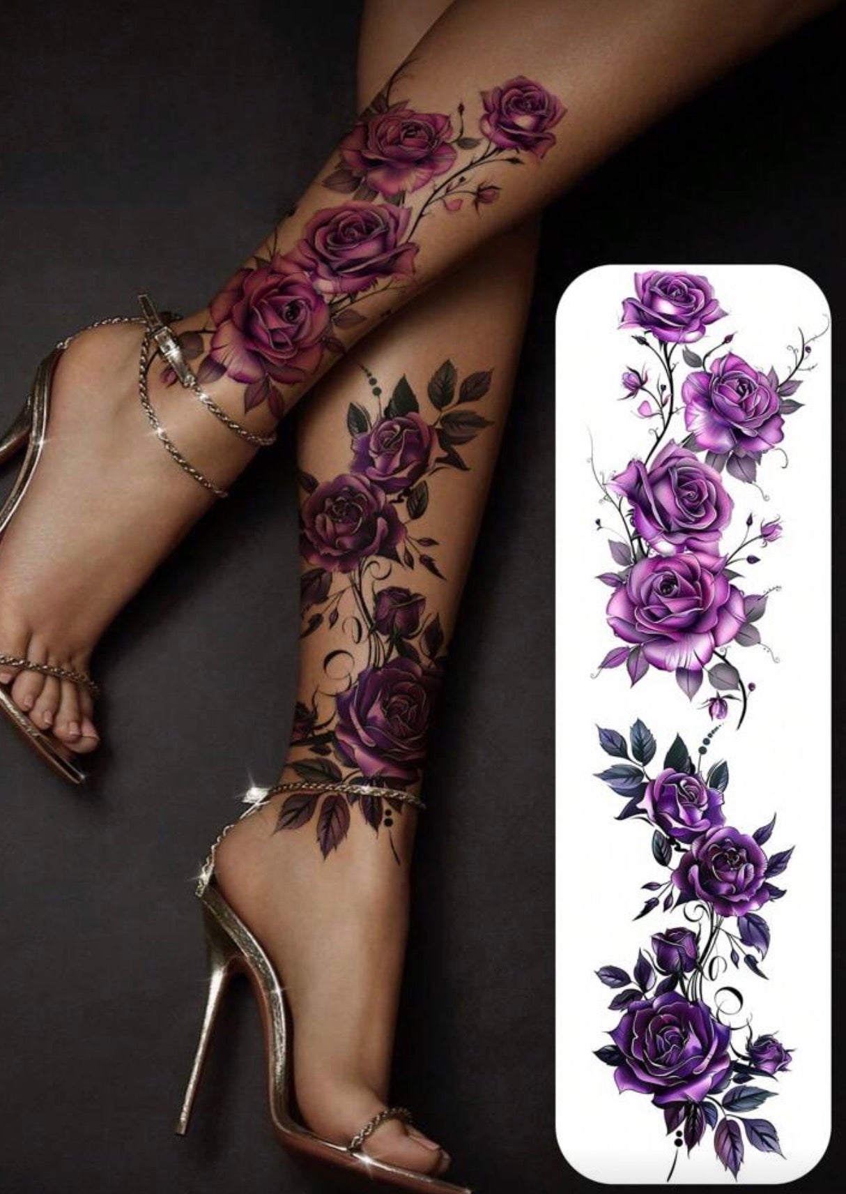 2 Piece Purple Rose Temporary Tattoos
