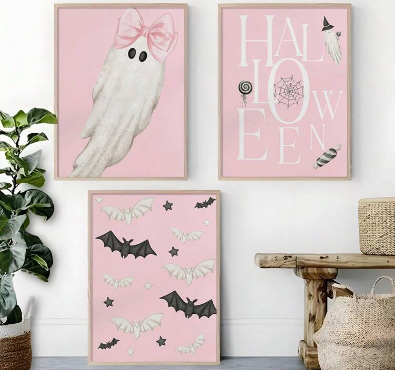 3 Piece Pink Halloween Framed Decor
