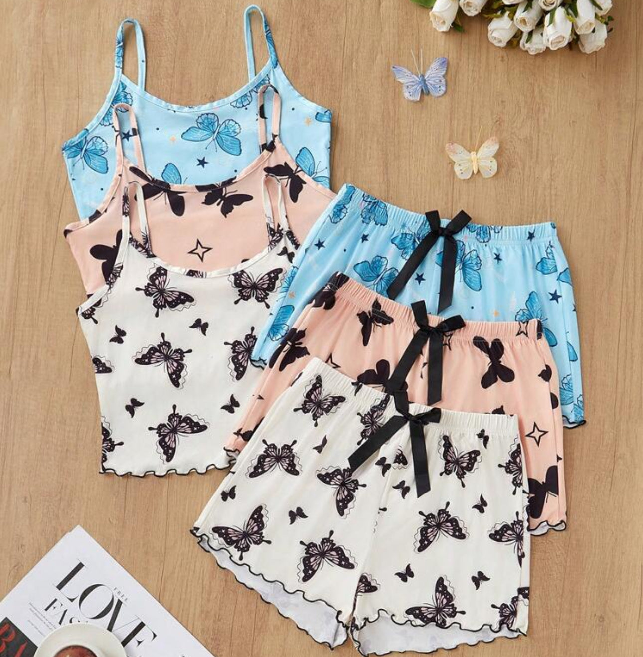 Set of 3 Butterfly Pyjama Short Set