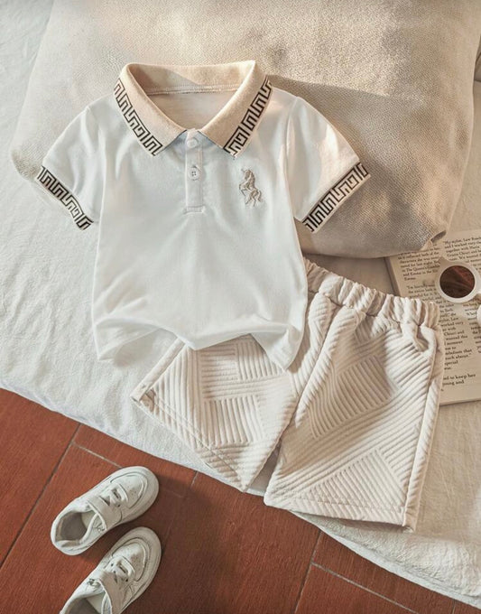 Little Gentleman’s Geometric Polo & Quilted Shorts Set