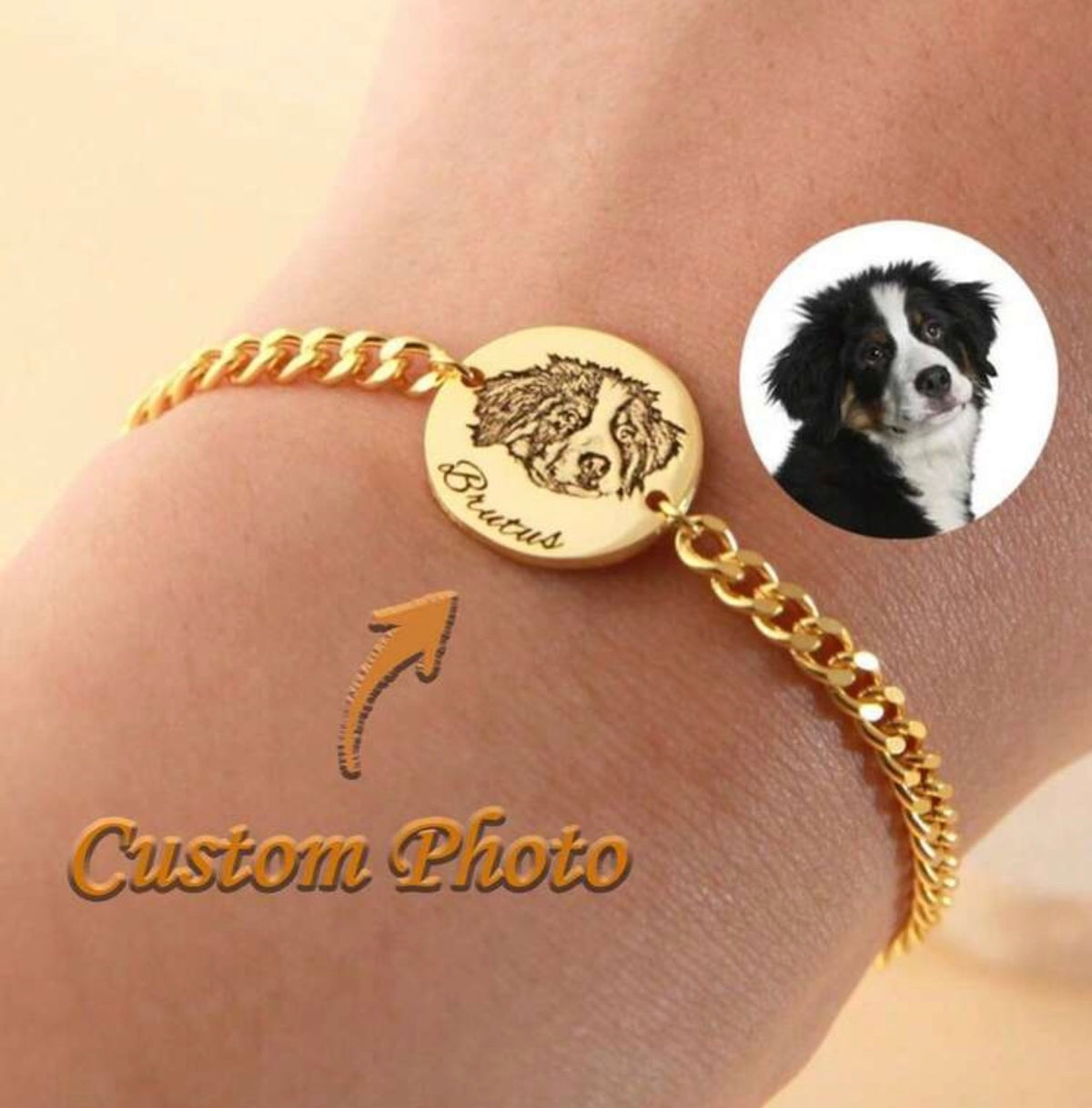 Custom Pet Portrait Engraved Chain Bracelet