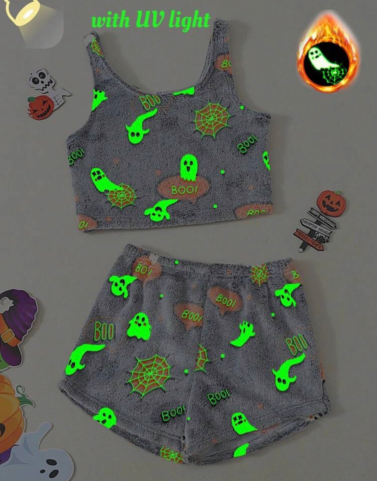 Glow-in-the-Dark Ghost & Web Plush Pajama Set