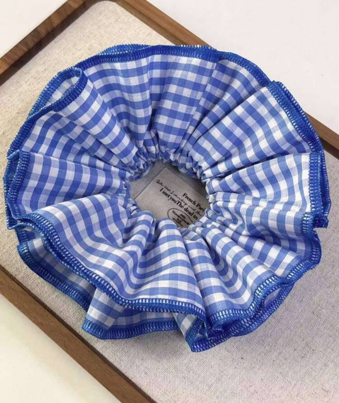 4 Layer Plaid Blue Scrunchie