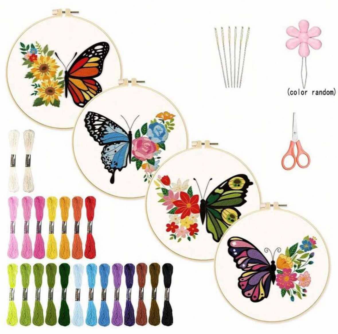 4 Butterfly and Flower Embroidery Kit