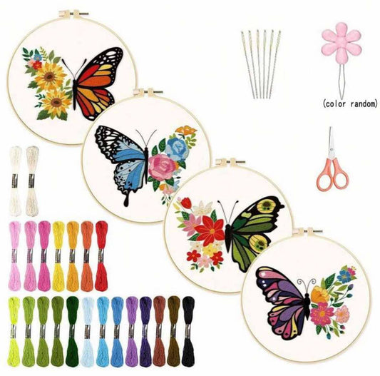 4 Butterfly and Flower Embroidery Kit