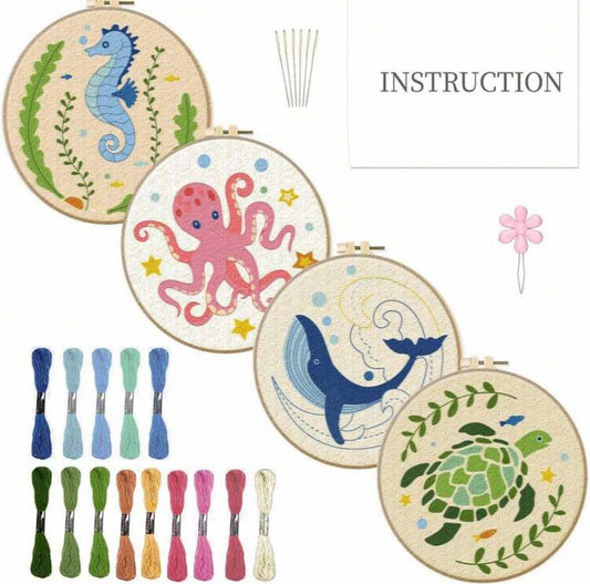 4 Ocean Themed Embroidery Kits