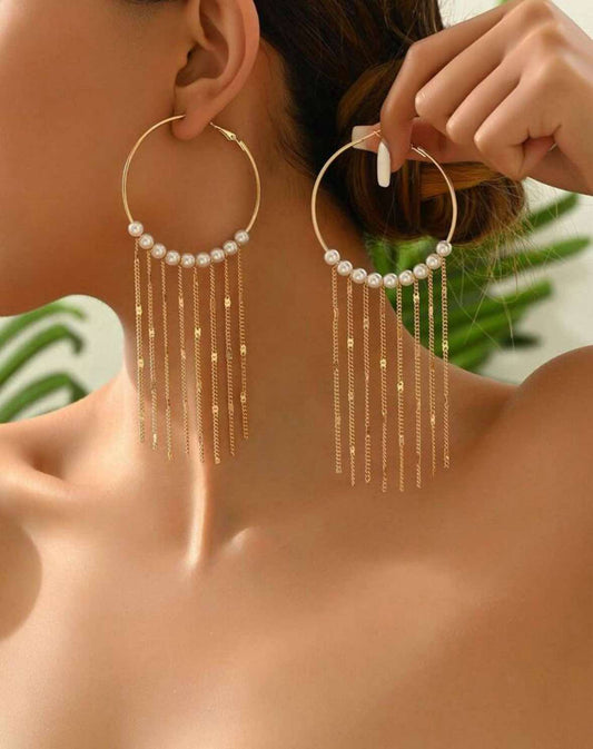 Yellow Gold Pearl Hoop Earrings