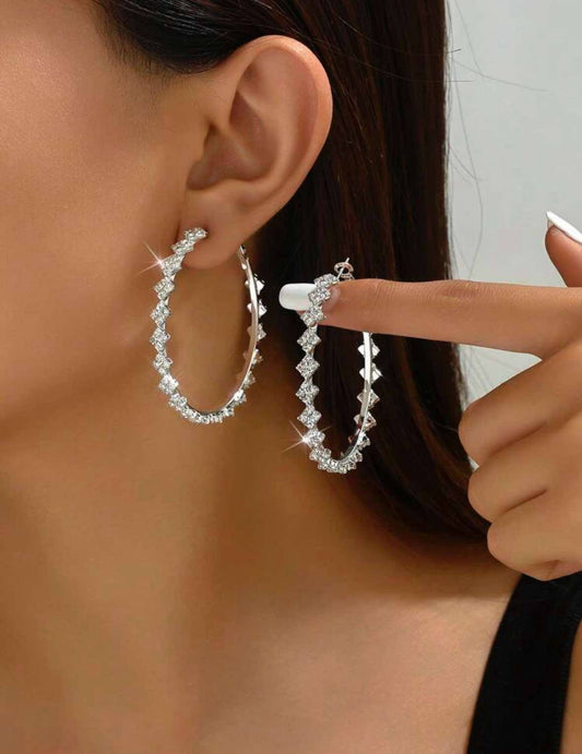 Geometric Rhinestone Hoop Earrings