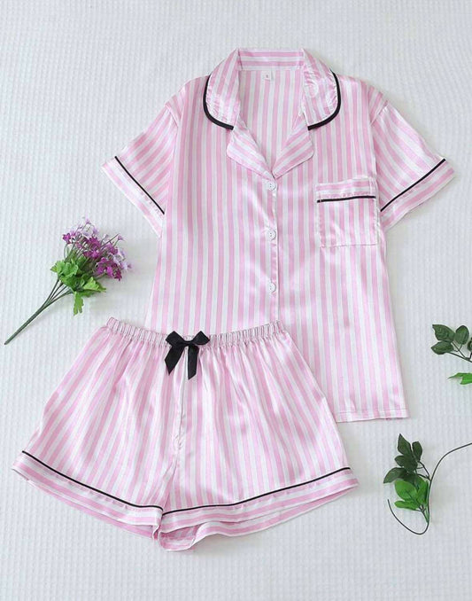 Pink Satin Pyjama Set