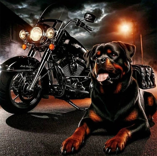 Motorcycle and Rottweiler Diamond Painting