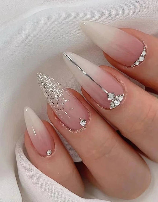 Ombré Pink And White Glamour Nails