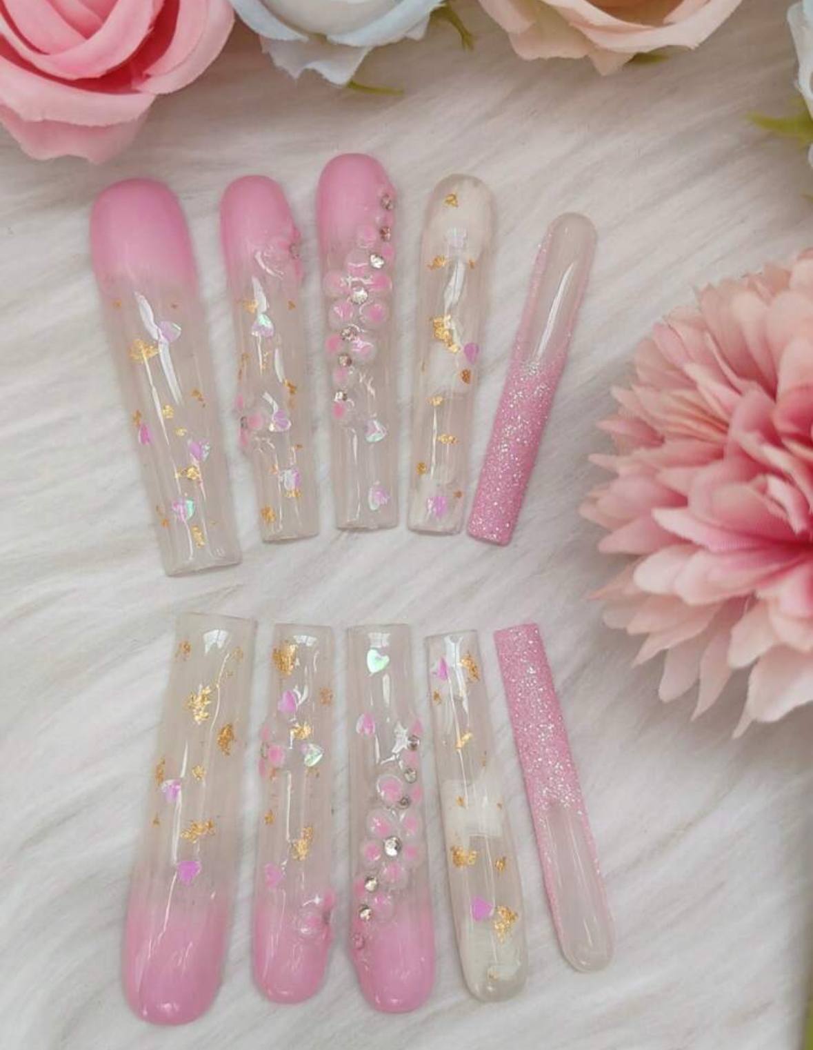 Glamorous Pink And Gold XXL Handmade Nails