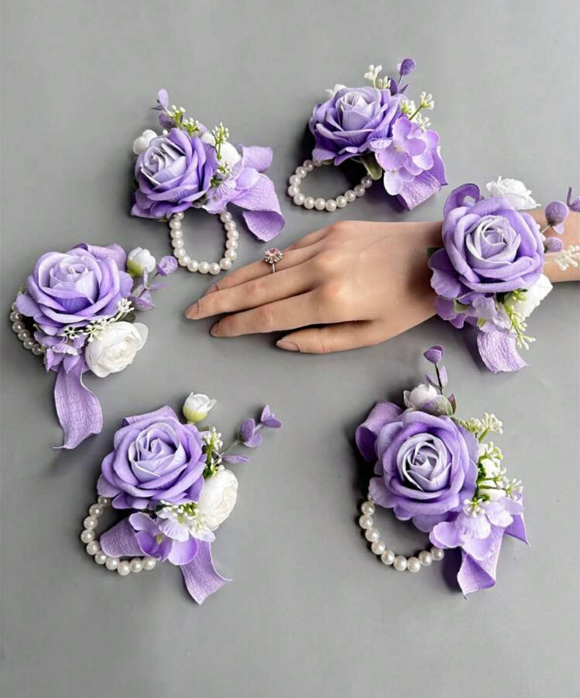 6 Pieces Purple Wrist Flower