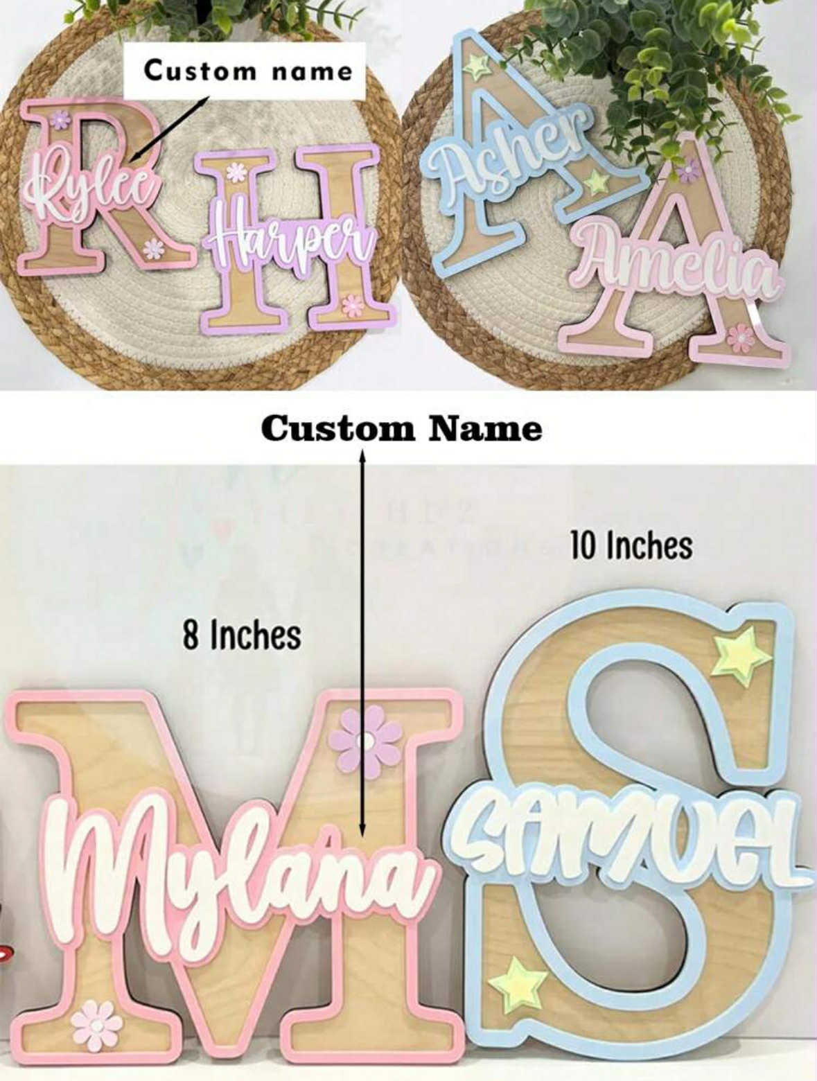 Personalised 3D Wooden Initials and Name Sign