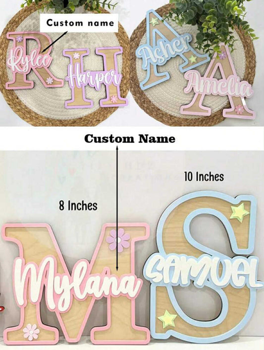 Personalised 3D Wooden Initials and Name Sign
