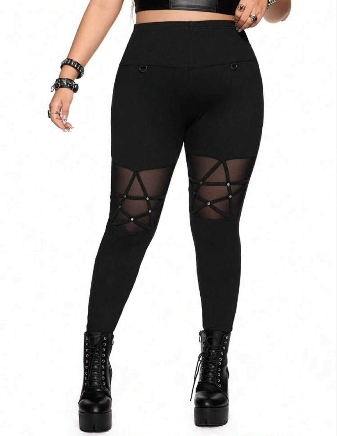 Curve Goth Pentagram Mesh Skinny Trousers