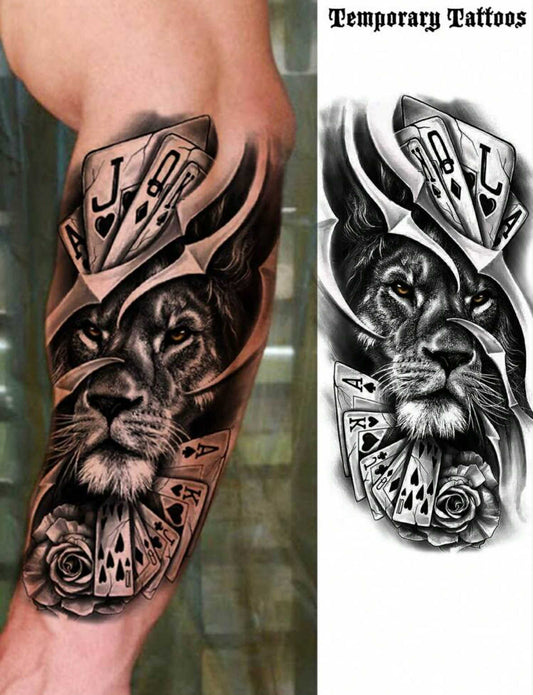 Lion and Playing Cards Temporary Tattoo