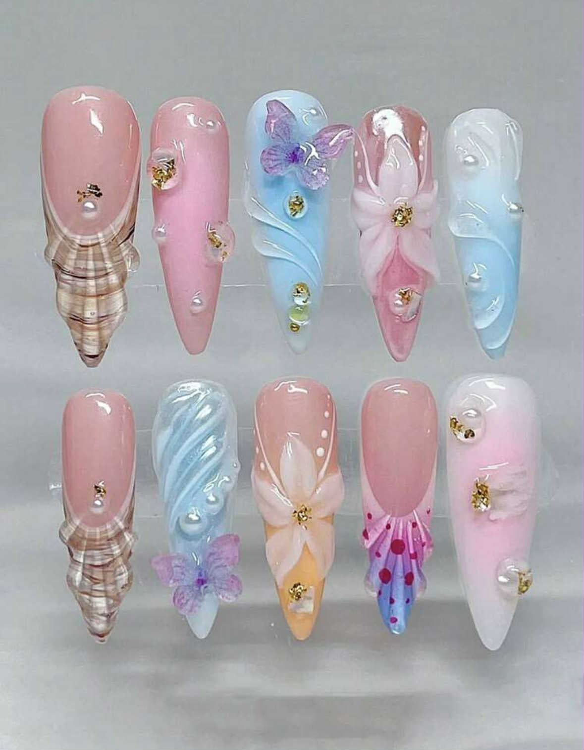 3D Floral and Butterfly Nails