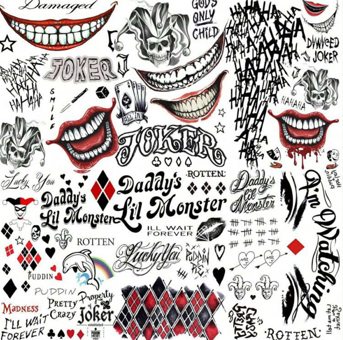 6 Sheets Joker Temporary Tattoos