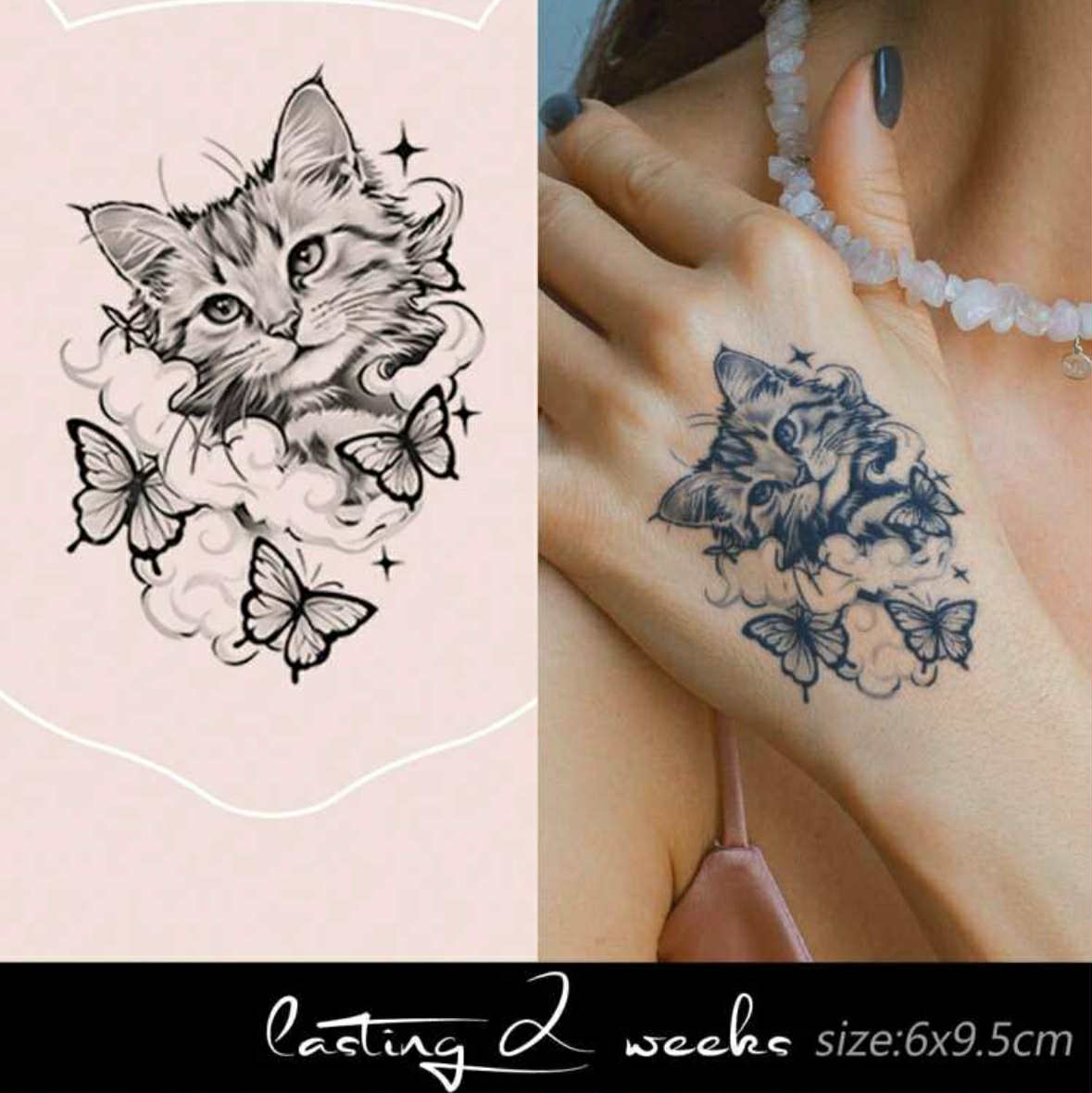 Cat and Butterfly Temporary Tattoo