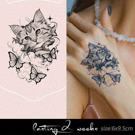 Cat and Butterfly Temporary Tattoo