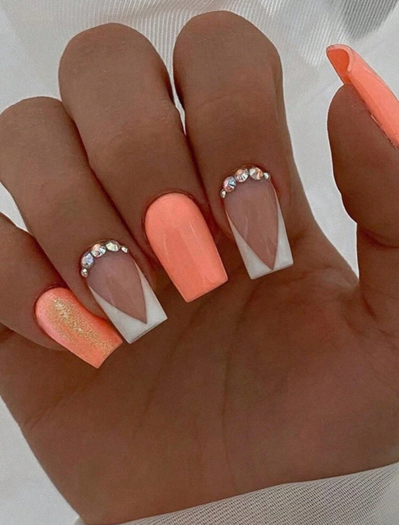 Orange Bling Nails
