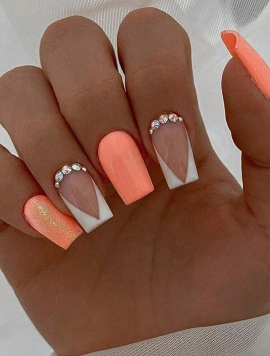 Orange Bling Nails