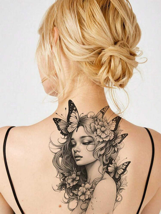 Butterfly and Flower Pattern Temporary Tattoo