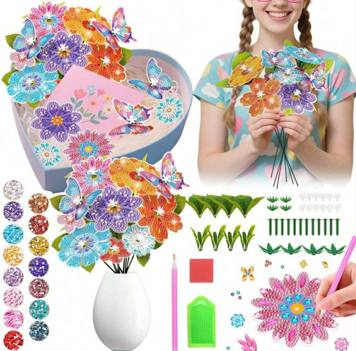 10 Piece Diamond Painting  Flower Butterfly Kit