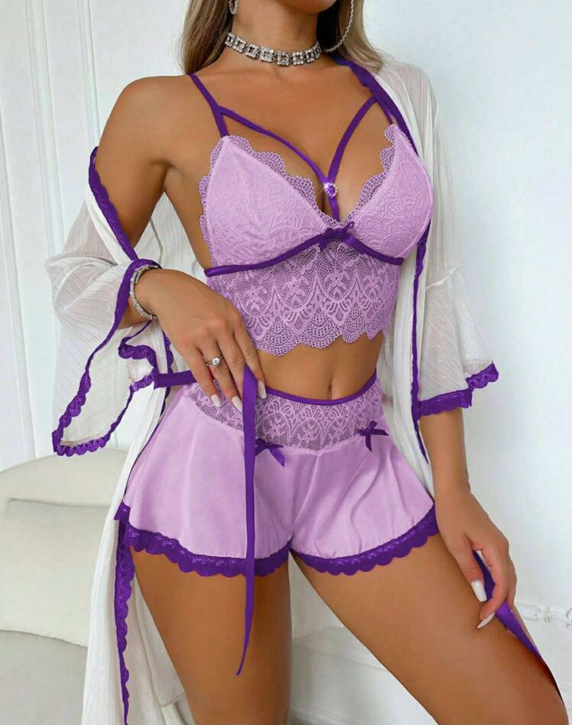 Purple 3 Piece Sleepwear Set