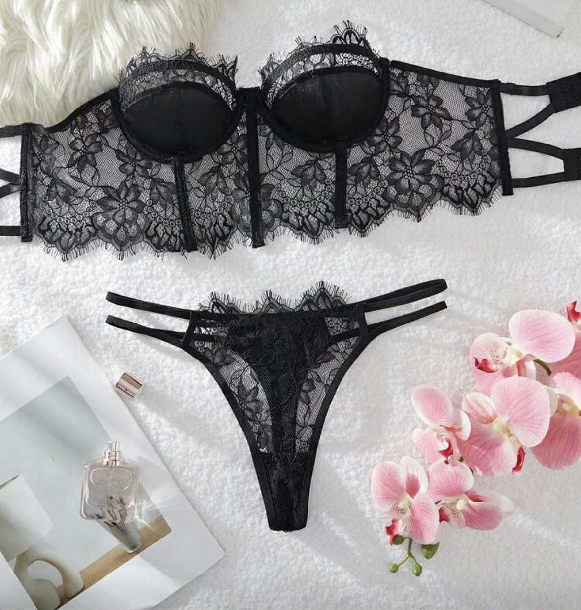Black French Lace Bra Set