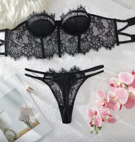 Black French Lace Bra Set