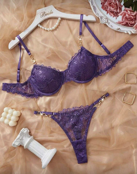 Purple Push Up Bra and Knickers Set