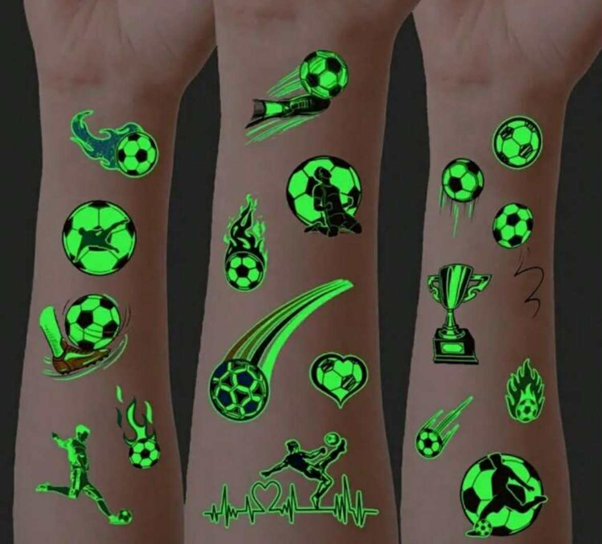 10 Sheets Of Football Glow In The Dark Temporary Tattoos