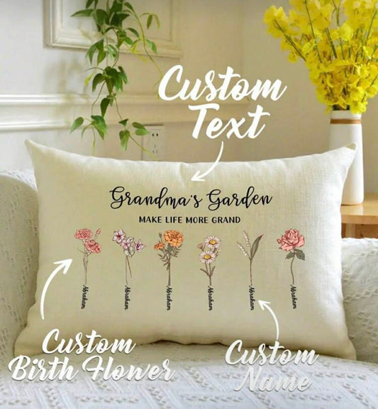 Custom Birth Flower & Name Cushion Cover