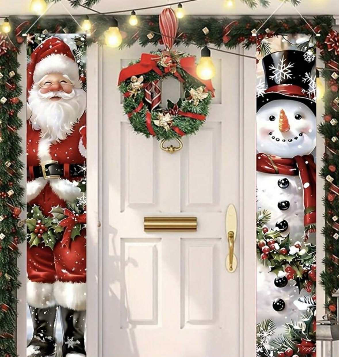 Santa and Snowman Flat 2D Door Banner