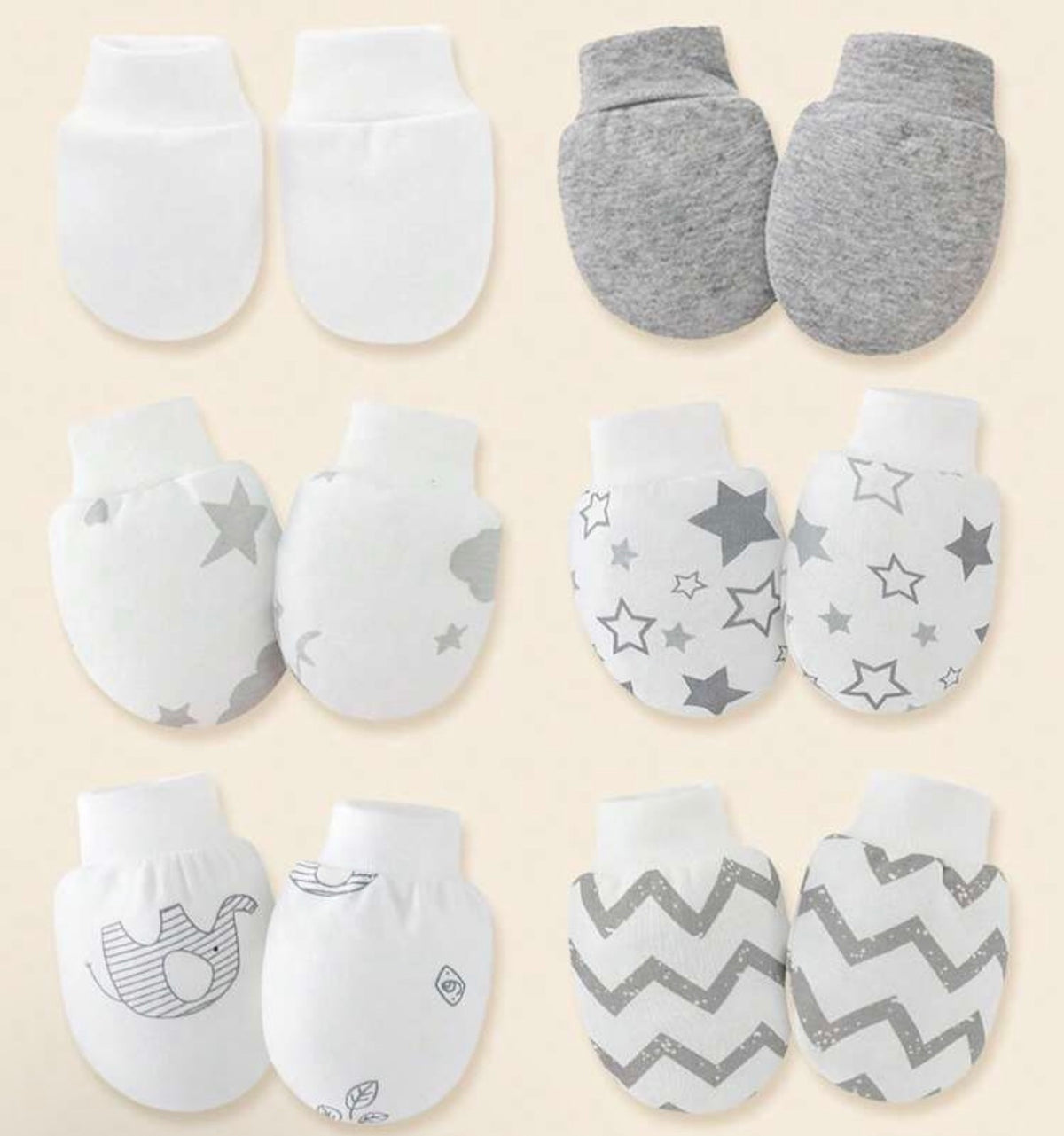 Soft Cotton Baby No-Scratch Mittens – 6-Pair Neutral Multi-Pack