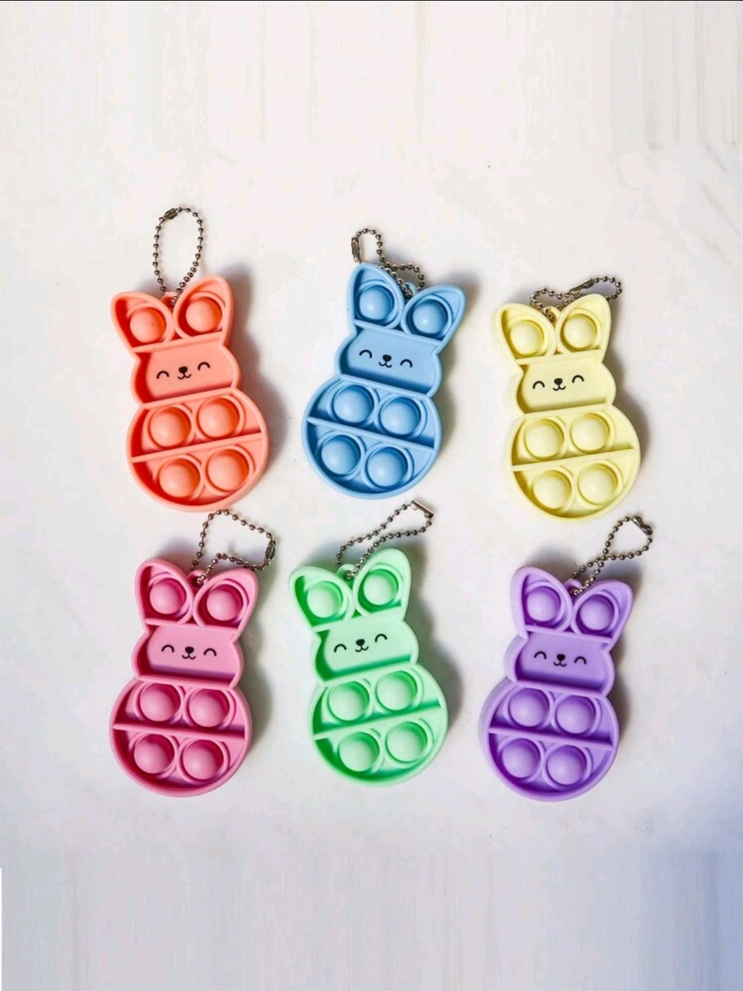 6 Pieces Easter Bunny Poppit Keyrings