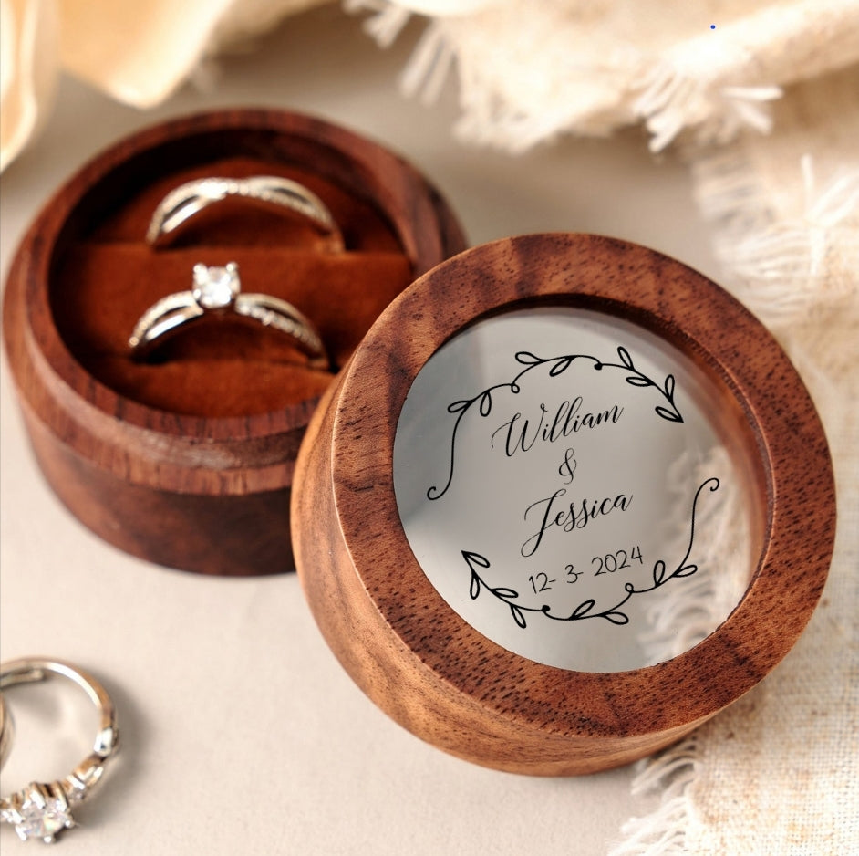 Personalised Wedding Ring Box with Acrylic Cover