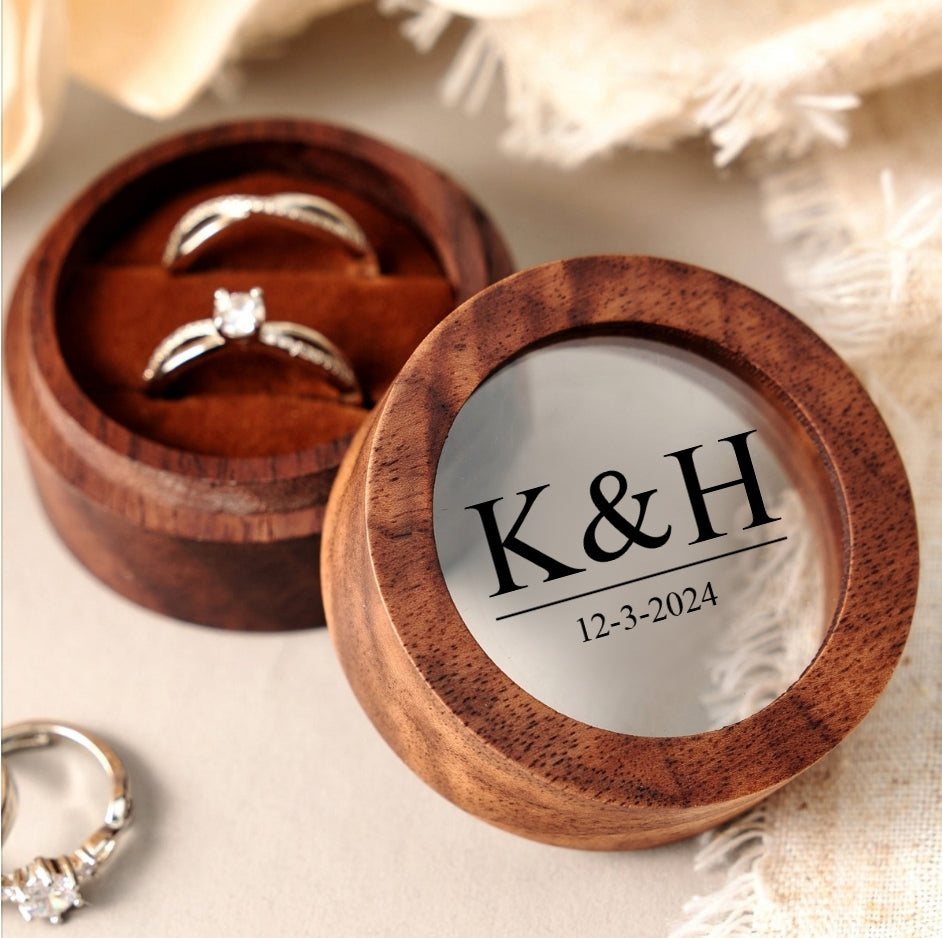 Personalised Wedding Ring Box with Acrylic Cover