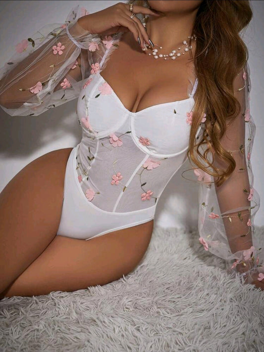 White Floral Bodysuit