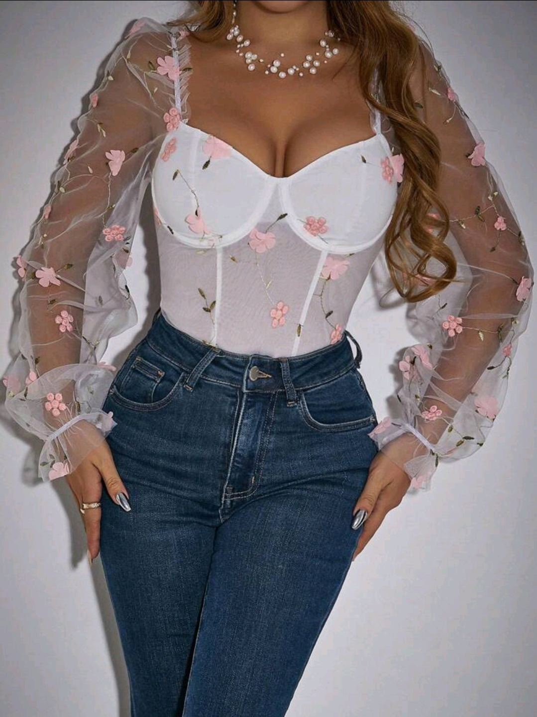White Floral Bodysuit