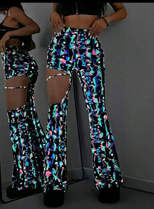 Reflective Mushroon Cutout Flared Trousers