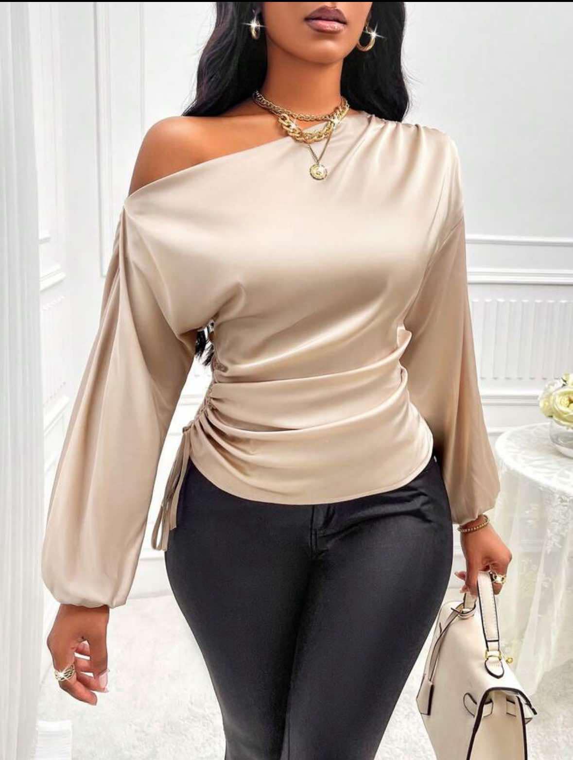 Pleated Ruffle Hem Peplum Blouse