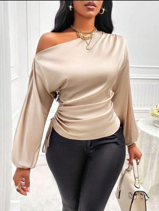 Pleated Ruffle Hem Peplum Blouse