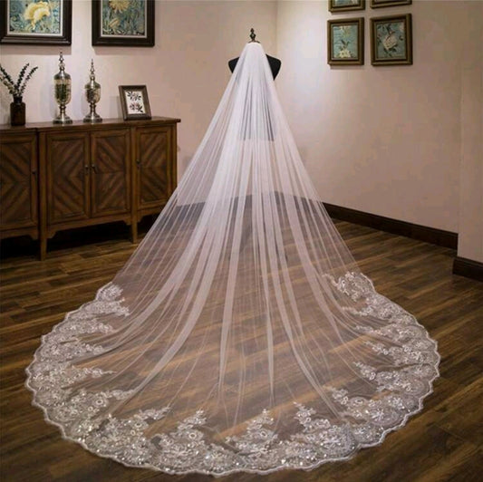 3x3 Lace and Sparkle Veil