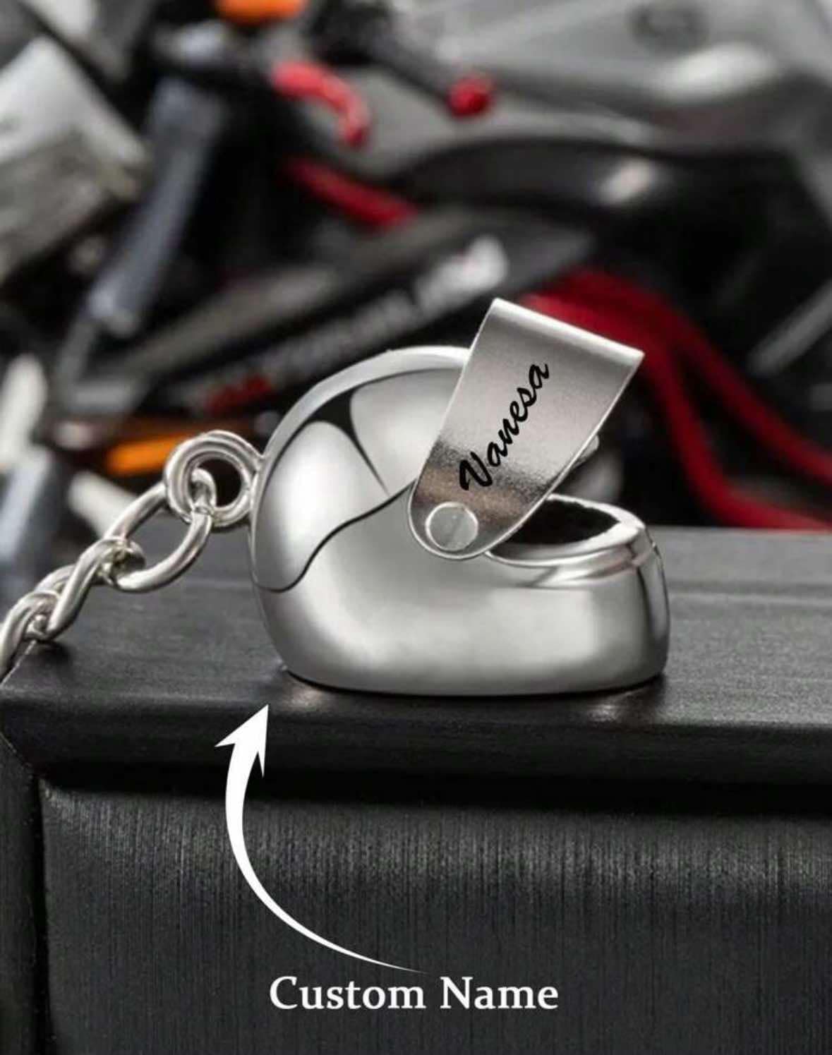 Personalised Stainless Steel Helmet Keyring