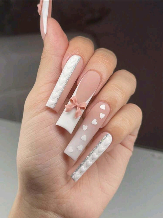 Pink and White Extra Long Nails