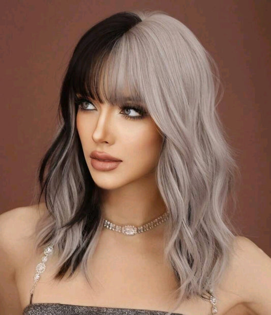Two Tone Ash Blonde and Dark Brown 16 inch Wig
