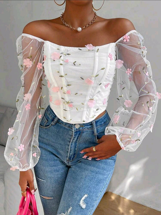 Off The Shoulder Floral Hem Top